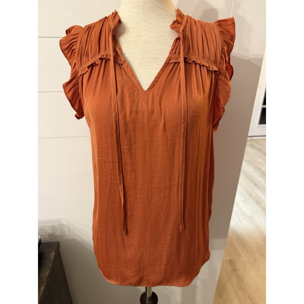 Jones & Co Jones New York Womens Top XS Orange Sleeveless Ruffle Neck Blouse
